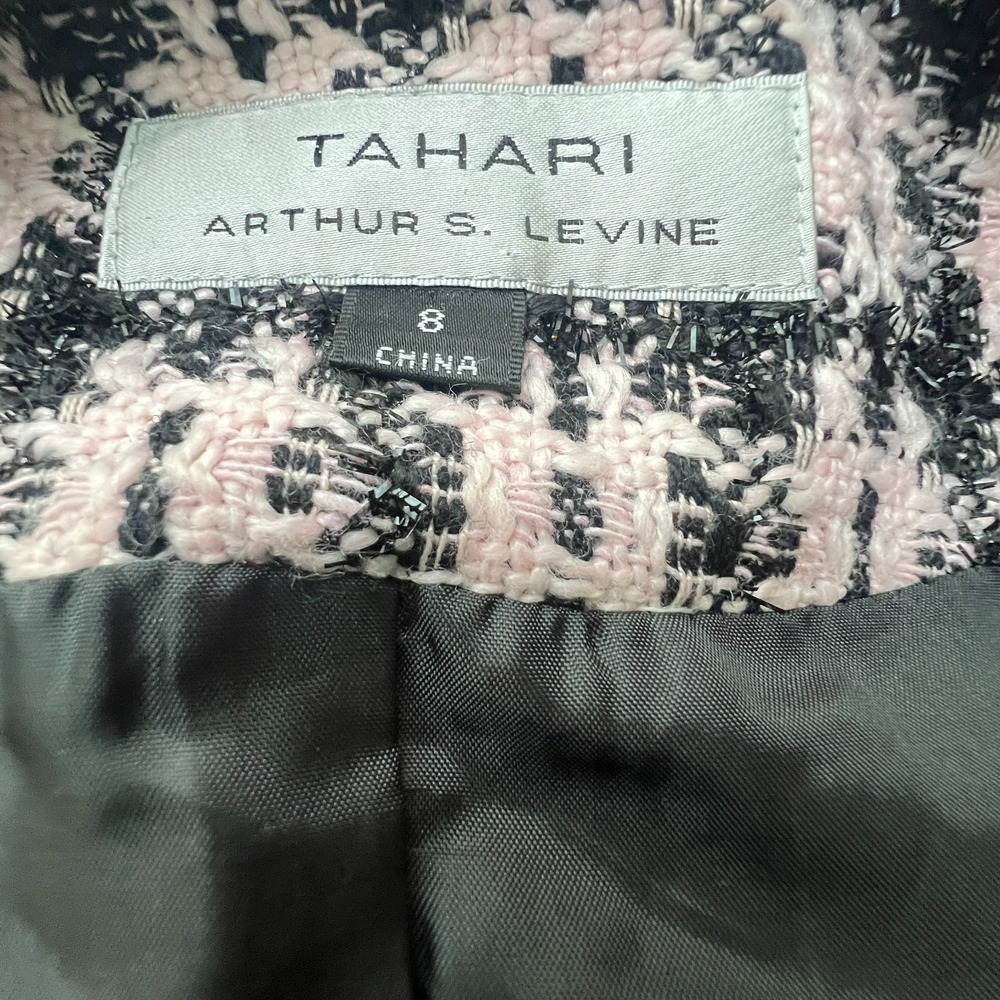 Tahari Arthur S. Levine Tweed Look Skirt Suit Jacket 8 Pencil Skirt 6 Pink Black - Picture 6 of 14